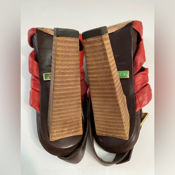 L.A.M.B Red Leather Twist Wood Stacked High Heels Women Size 7M red & brown - Picture 11 of 15